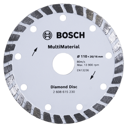 Disco de diamante multimaterial Bosch de 110 mm para cortes diversos.